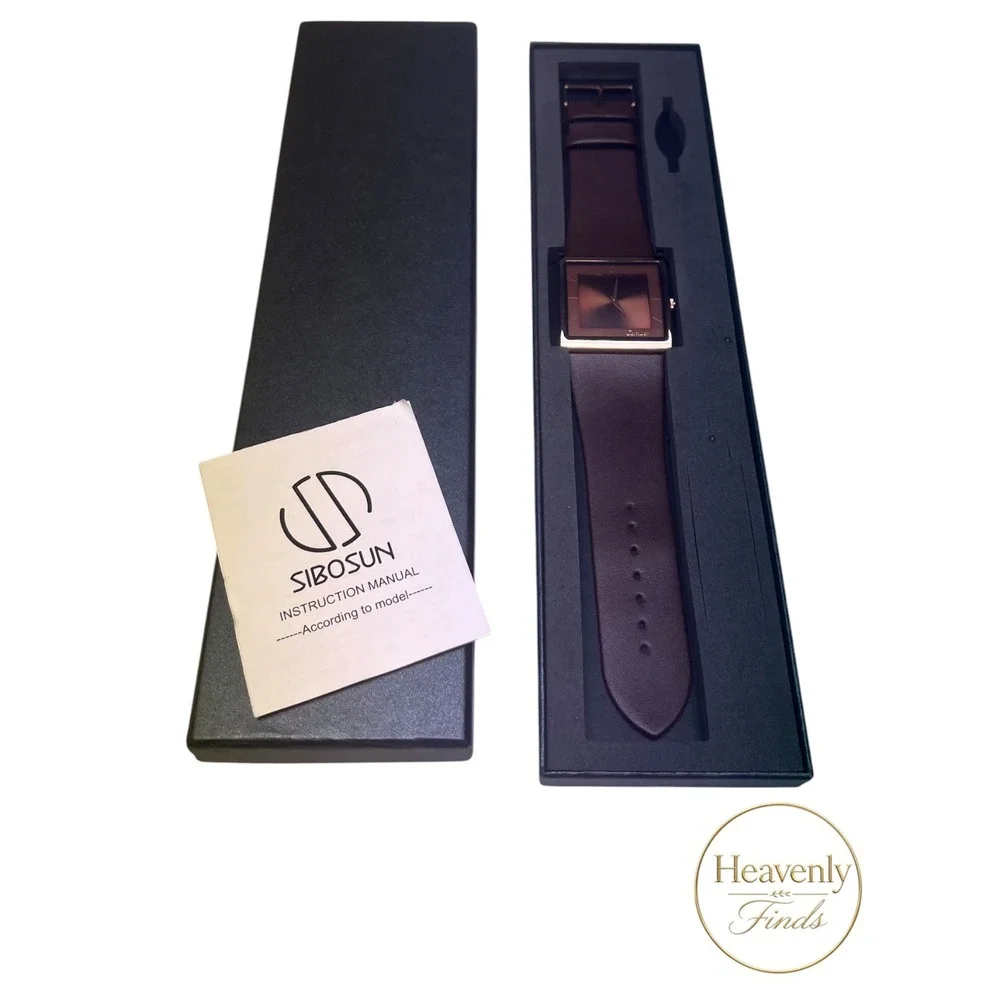 Carnaer Square Dial Watch Unisex Brown Leather Minimalist Nordic Business NEW